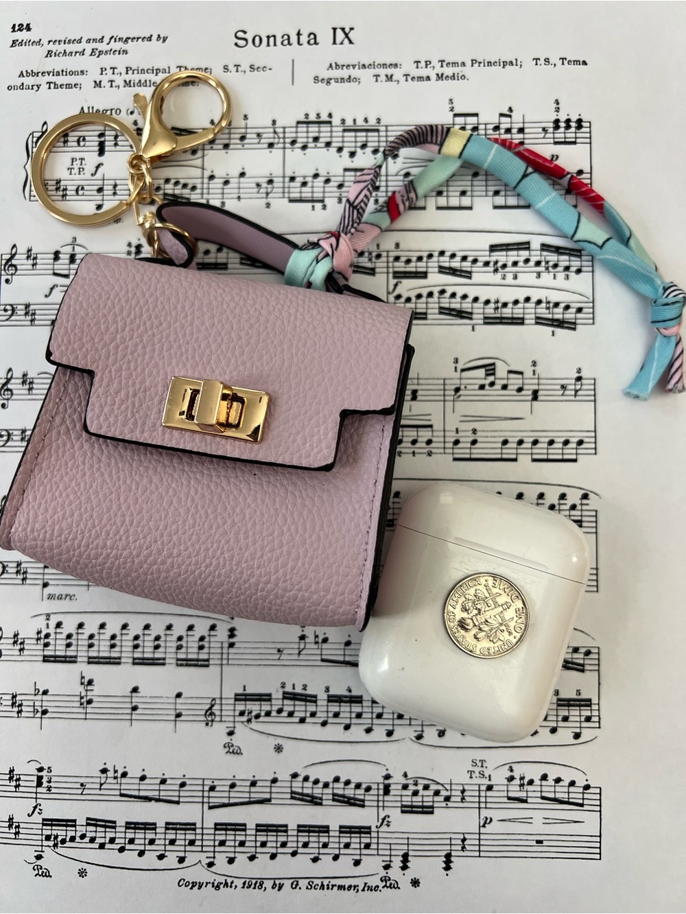 Mini Lavender Purse Keychain Bag Charm with Scarf Gold Tone Hardware Cute Gift